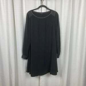 Eileen Fisher Black Silk Long Sleeve Shift Dress Sz.S